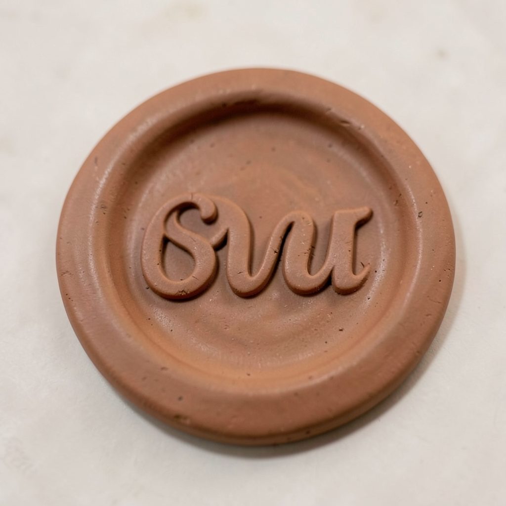 A warm, earthy ceramic studio logo with soft clay tones and a handcrafted feel