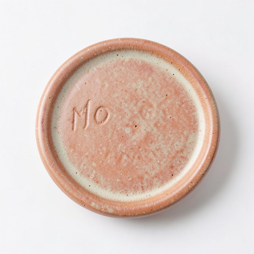A warm, earthy ceramic medallion with subtle hand-stamped texture in soft terracotta and cream tones
